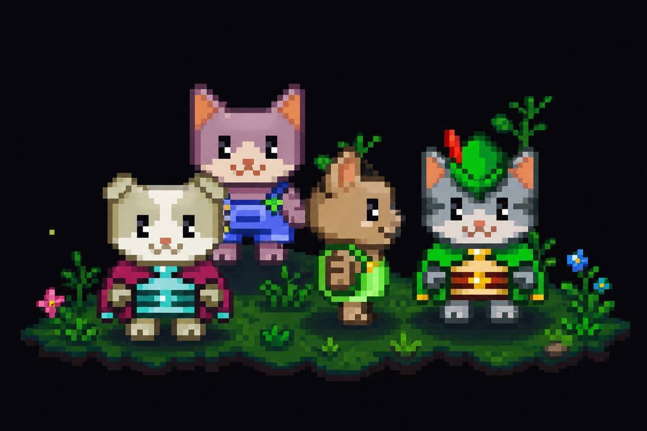 RobinCat with his three woodland friends